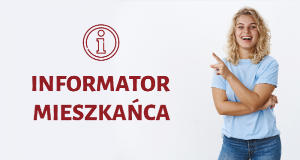 Grafika przedstawiająca uśmiechniętą kobietę i napis informator mieszkańca