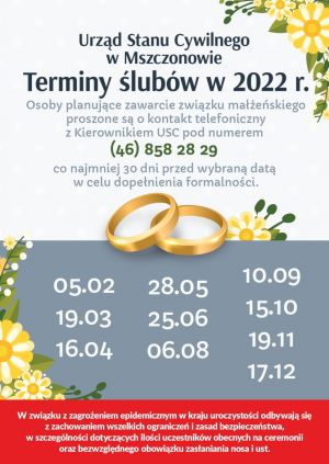 Terminy ślubów 2022