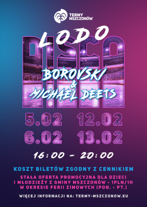 Grafika: plakat promujący ferie Lodo disco