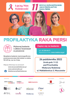 Plakat promujący bezpłatne badania mammograficzne