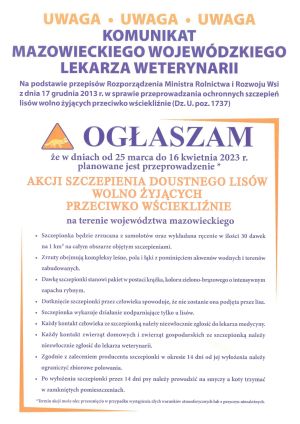 Plakat dotyczący szczepienia lisów