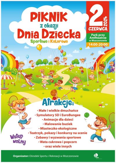 Plakat informujący o pikniku z okazji Dnia Dziecka