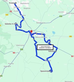 Grafika przedstawiająca mapę przejazdu samochodu z ciałem Burmistrza