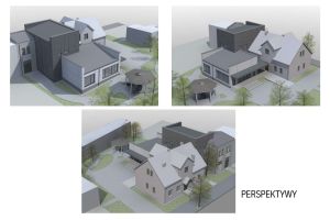 Grafika przedstawiająca rzuty budynku