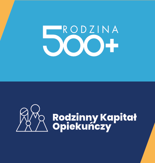 Grafika promująca świadczenie 500+ i Rodzinny Kapitał Opiekuńczy