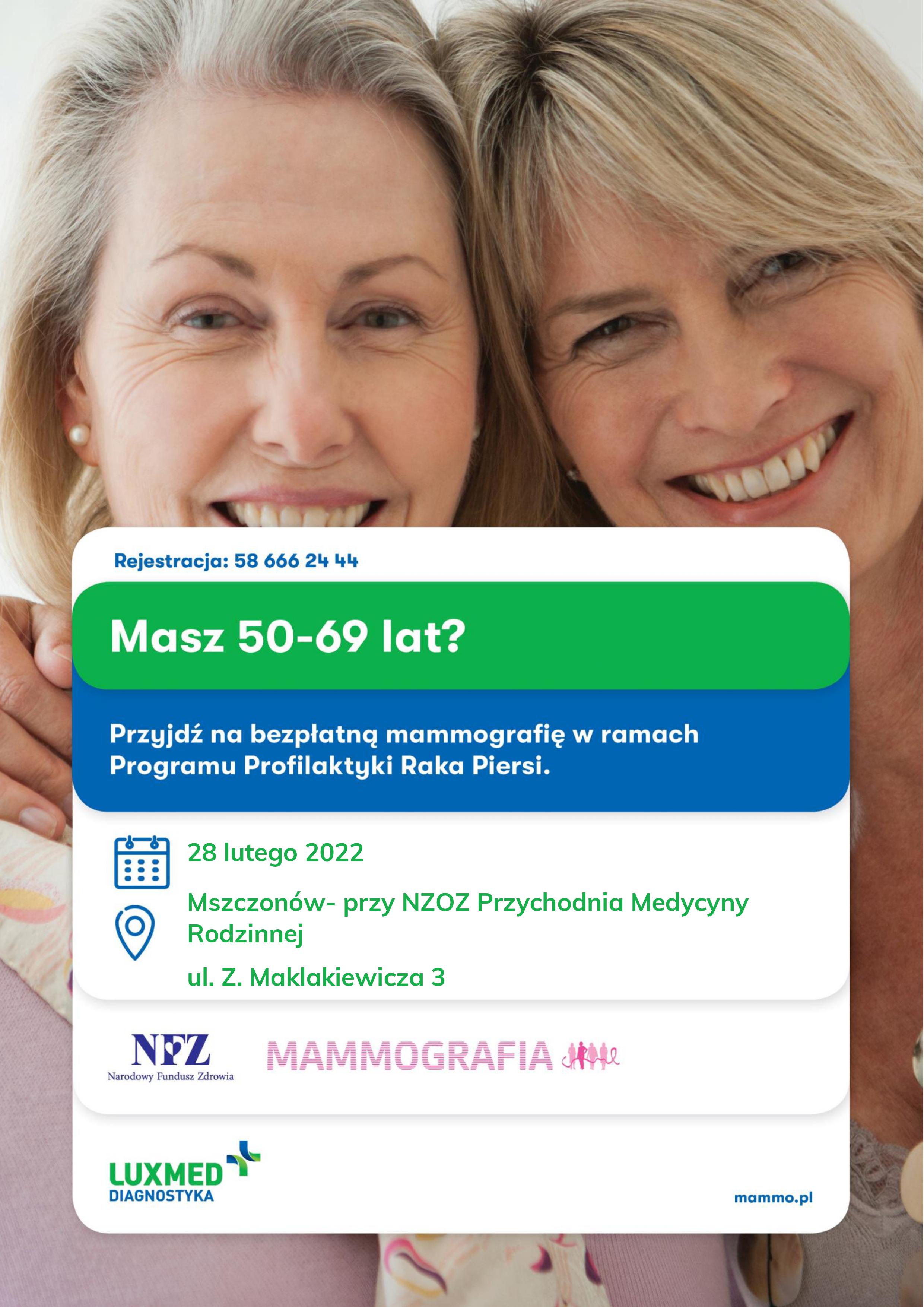 Grafika promująca bezpłatne badania mammografii