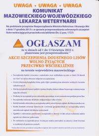 Akcja szczepienia przeciwko wściekliźnie lisów wolno żyjących