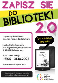 Plakat promujący wydarzenie zapisz się do biblioteki