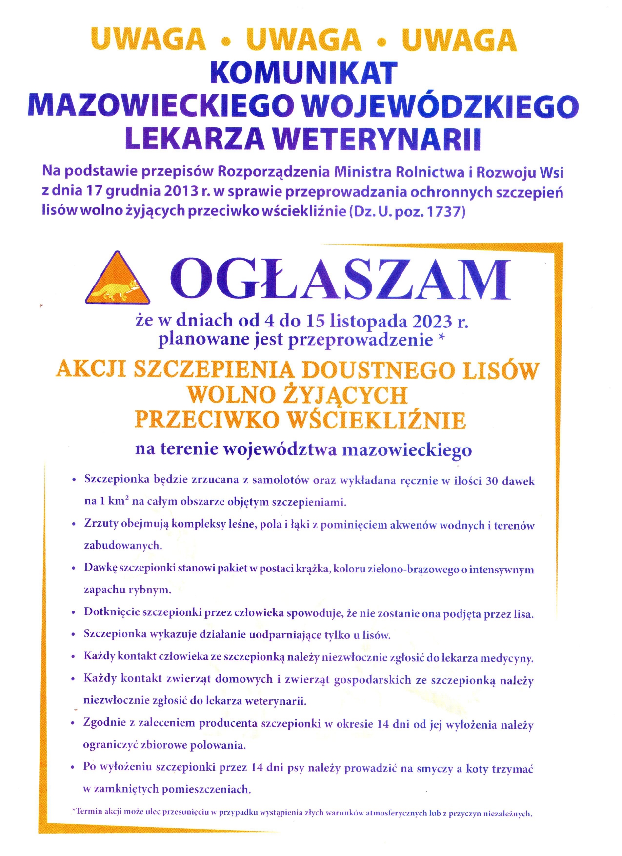 Szczepienia przeciw wściekliźnie lisów