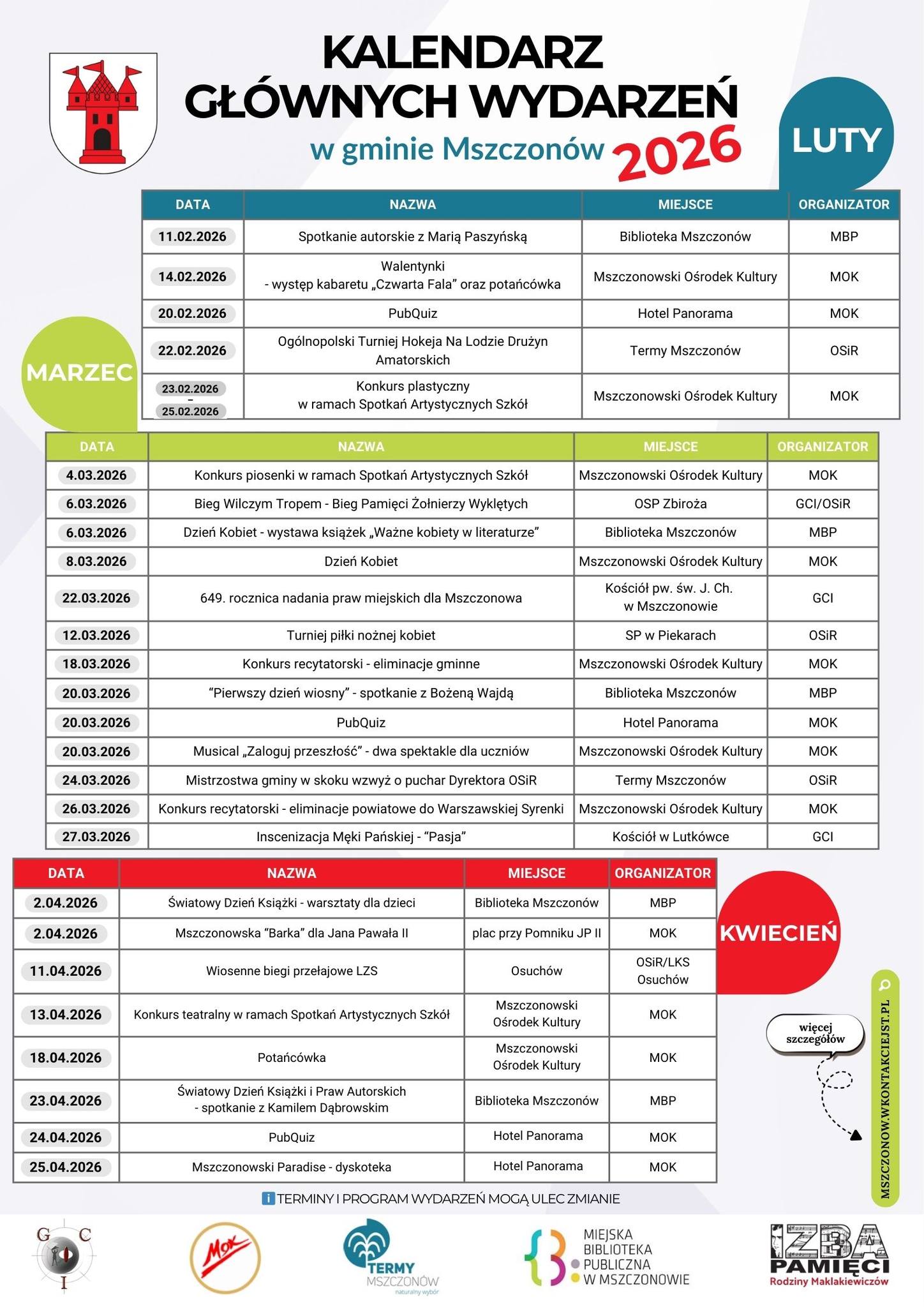 Kalendarz głównych wydarzeń w gminie Mszczonów 2026